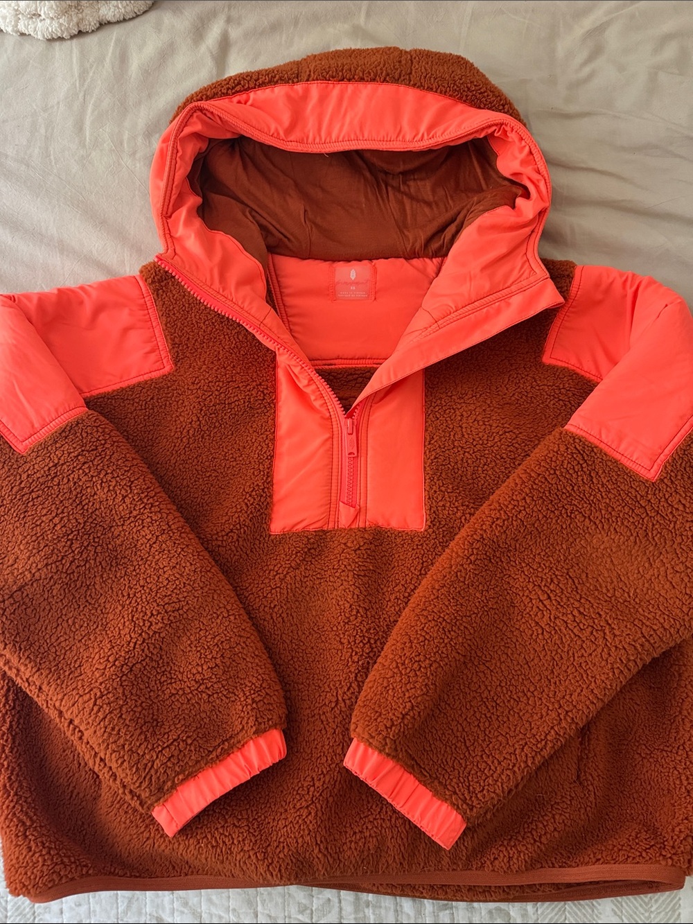 Free People Movement Cozy Hooded Sherpa Pullover - Rust with BrighCoral Accents